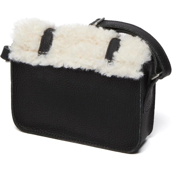 Luxurious Black Leather Satchel Bag with Faux Fur Interior - Compact Versatility - Picture 3 of 9